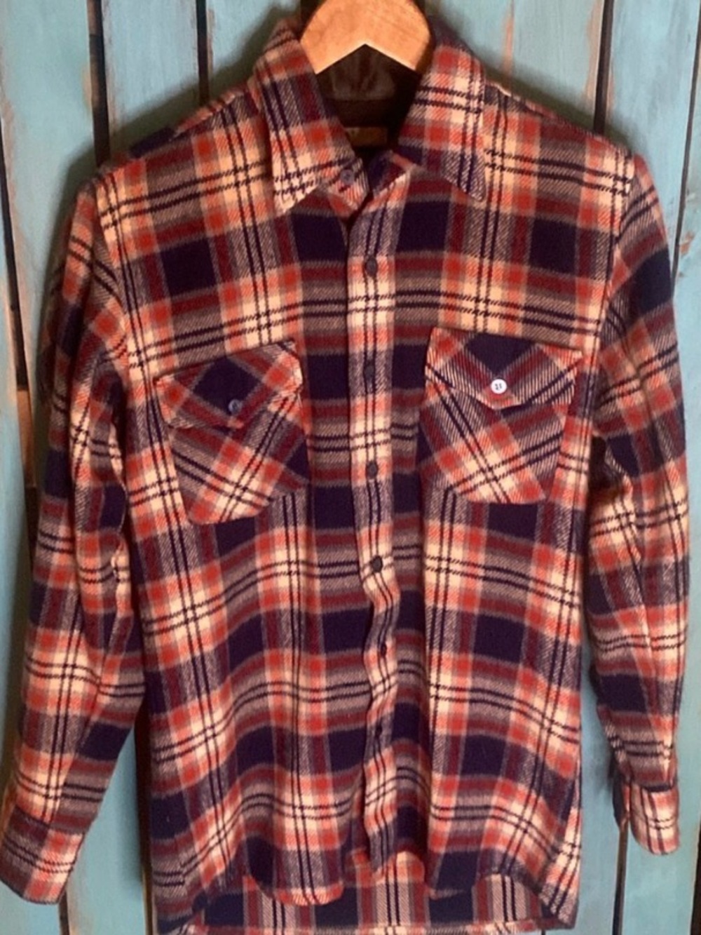 VIP plaid flannel shirt size small red white and blue acrylic